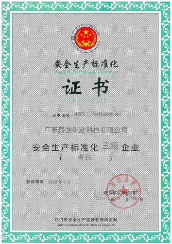 Certificate of Work Safety Standardization